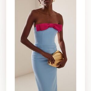 Vici Strapless Blue Dress with Pink Accent Bow